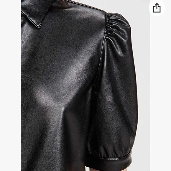 BB Dakota Puff Sleeve Leather Tuxedo Top XS - Picture 4 of 10